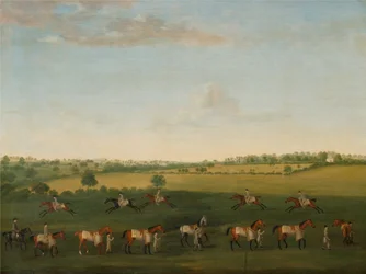 La cuerda de caballos de carrera de Sir Charles Warre Malet en ejercicio